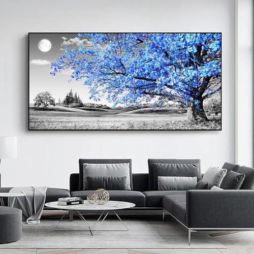 Dessin d'arbre bleu KEBIA pour masquer un grand mur vide