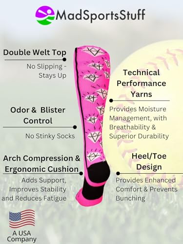Softball Socks with Diamonds for Girls Women Kids Youth Adult Over the Calf Soccer3