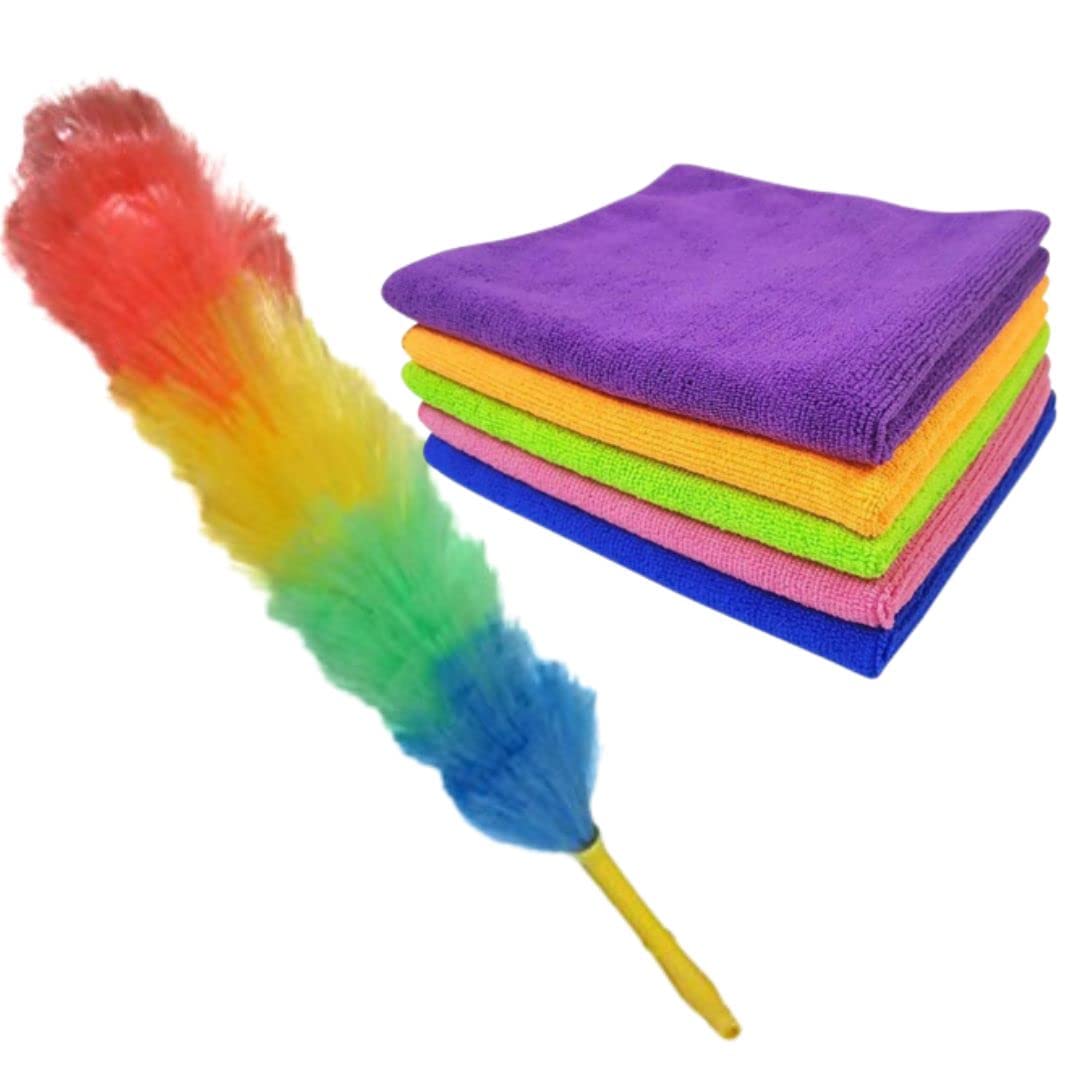 Ingens Multicolor Microfiber 5 Cleaning Cloths & Feather Duster for Glass, Fan, AC, car, TV Cleaning (B0BZDK29S7) Amazon Price History, Amazon Price Tracker