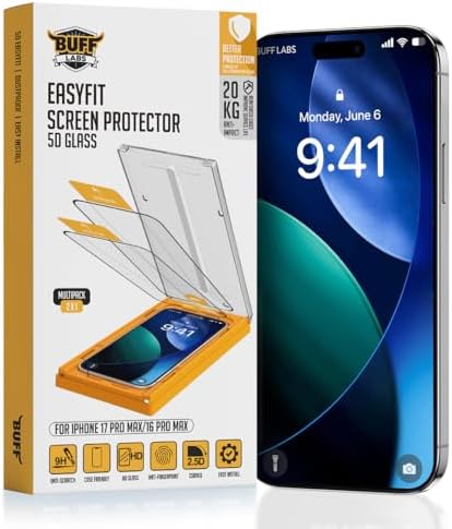 BUFF LABS 5D Glass EasyFit 2 Adet Kolay Uygulama Aparatlı Ekran Koruyucu Temperli Şeffaf Cam (iPhone 17 Pro Max/iPhone 16 Pro Max) - Görsel 1