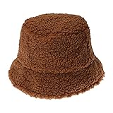 Bigood Chapeau Bob Femme Homme Chapeau de Pêcheur en Peluche Chaude d'hiver Fausse Fourure Uni Marron