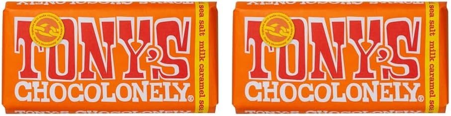 Tony's Chocolonely - Chocolate Bar Milk Caramel and Sea Salt - 1 x 180 Gram - Milkchocolate Bar - 32% Cacoa - Belgian Fairtrade Chocolate (Pack of 2)