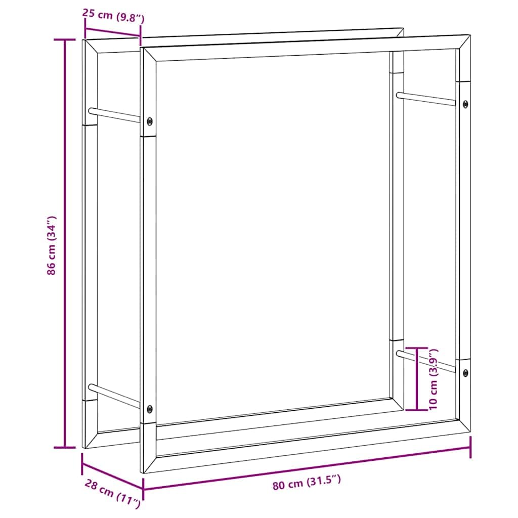 Mangloder Brennholzregal Mattschwarz aus Stahl, 80 x 28 x 86 cm, Kaminholzständer für Brennholz, Feuerholz, Lagerung und Trocknen, mit Wandhalterung für Kamin, Ofen, Feuerstelle