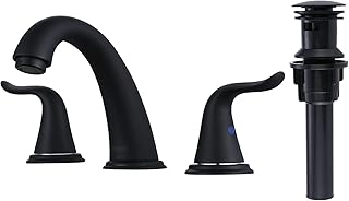 WOWOW Widespread Bathroom Faucet 3 Hole Black Widespread Faucet 8 Inch Center Bathroom Faucets Pop Up Drain Assembly Vanit...