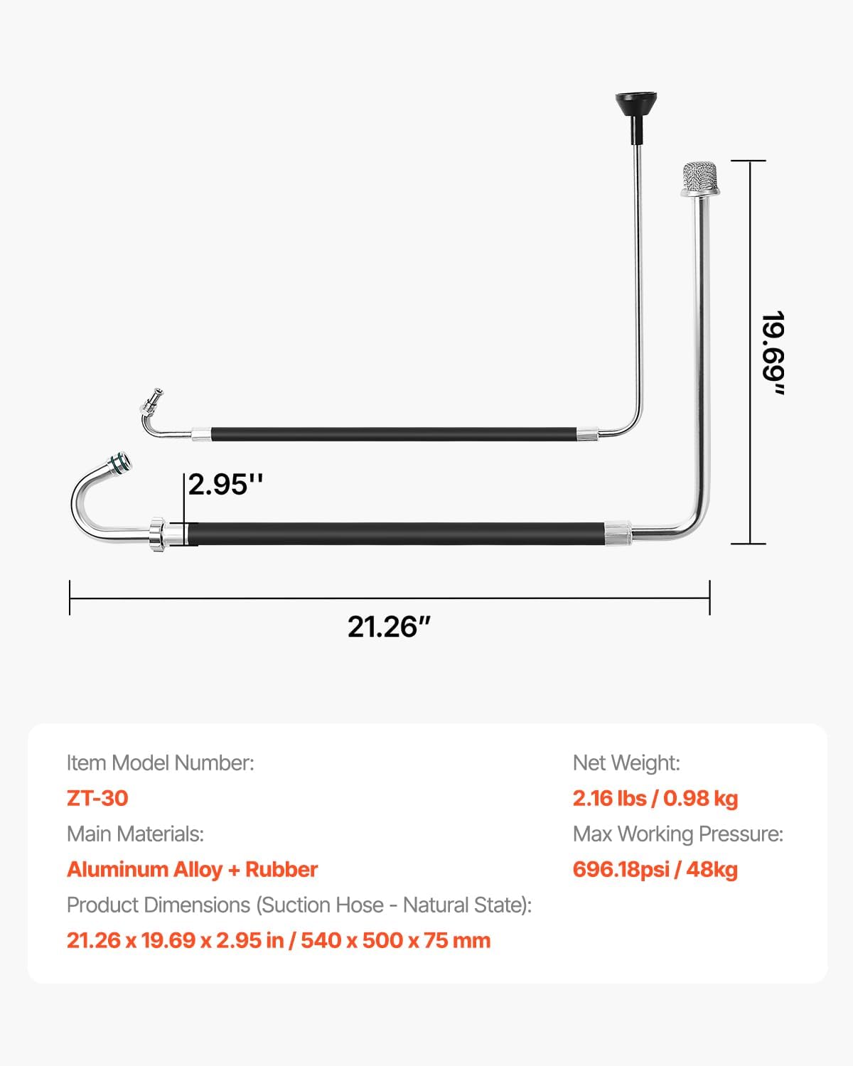 VEVOR Suction Hose Tube and Reflux Line Sets, Aluminum Alloy an Rubber Suction Hose and Reflux Line Set, Paint Sprayers Tool Part, Compatible with Multiple Airless Spraying/Line Painting Machine