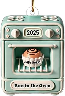 Cute Bun In The Oven Pregnancy Announcement Expecting Baby Arriving Christmas 3D Effect Personalized Acrylic Ornament, Expecting Baby Ornament 2026, Gifts for Expecting Parents to be