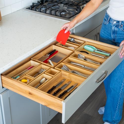 14-Piece Bamboo Drawer Organizer Set for Tidy Storage - Image 6