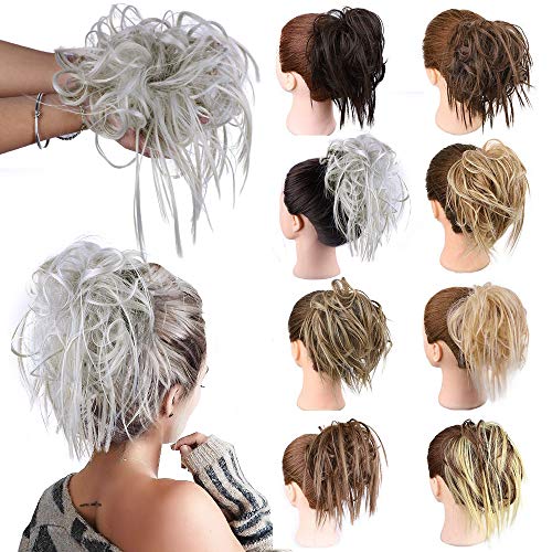 MORICA Tousled Updo Messy Bun Hair Piece Hair Extension with Elastic Rubber Band Updo Wavy Bun Extensions Synthetic Hair Extensions Scrunchies Chignons Hairpiece for Women.