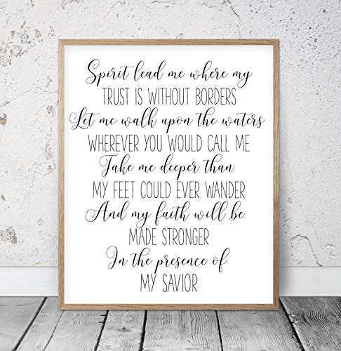 Spirit Lead Me Where My Trust Is Without Borders Oceans Lyrics Wall Art Christian Gifts Religious Art Nursery Bible Verse Girls Room Decor Wood Pallet Design Sign Plaque with Frame wooden sign