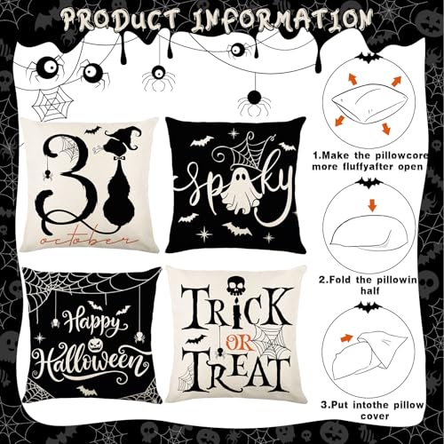 Halloween Pillow Covers 18x18 Inch, Set of 4 Ghost Black Cat Pumpkin Decor - image 3