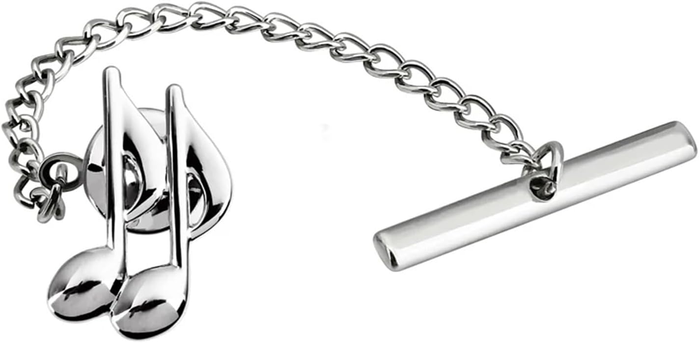 Men's Musical Note Tie Tacks Rhodium Tie Tack/Pin with Chain for Men Best Concert Gift Tie Clip