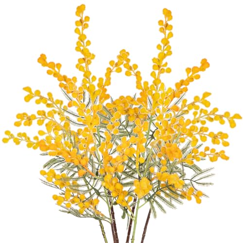 6 unidades flores artificiales de mimosa amarilla artificial en espray cereza seda flor falsa para la decoración del hogar de la boda mesa de comedor, decoración del dormitorio, naranja