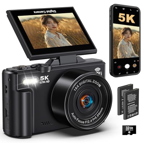 デジカメ Wi-Fi機能 5K 7500万画素 デジタルカメラ 180度回転可能ディスプレイ オート18倍デジタルズーム フォーカス 連続撮影 自撮り 多機能 3.0インチスクリーン 32GBカード付き 軽量 携帯便利 ポケット コンパクト 学生 初心者 修学旅行