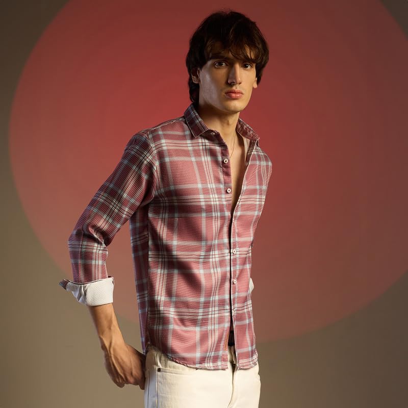 Image of CAHOOT Men's Foliage Strokes Shirt for Casual Wear | Spread Collar | Long Sleeve | Button Closure | Shirt Crafted with Comfort Fit for Everyday Wear