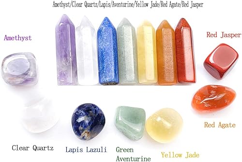 Miniatura 2 de Kit de 14 piedras de chakra, 1.3 varitas de punta de cristal y decoración de energía pulida, cuarzo transparente, amatista, lapislázuli, amarillo,