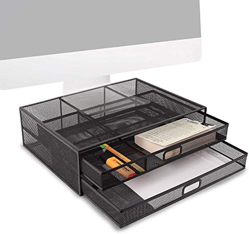 Preisvergleich Produktbild Duronic DM073 Bildschirmerhöhung mit 2 Schublade / 10 kg Kapazität / Ergonomische Monitorhalterung Schwarz / Monitorerhöhung 40 cm x 30 cm / Notebookständer / TV Ständer