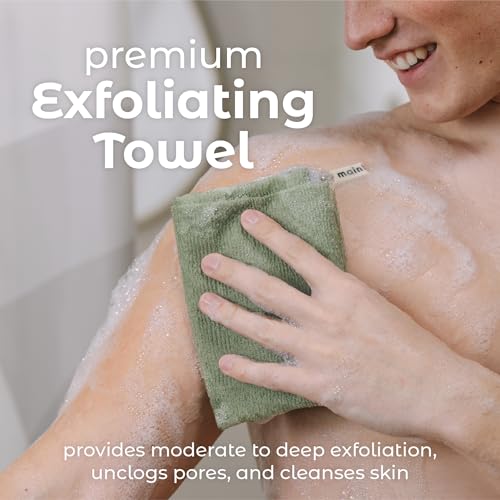 MainBasics Exfoliating Shower Towel - Japanese Nylon Bath Towel and Body Washcloth, Quick-Dry, Durable, Deep Exfoliation (Set of 3, Earthy Love) - Thumbnail 2