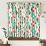 Vintage Atomic Starburst Curtains, Pink Green Blue Mid Century 1950s 1960s Iconic Modern Diamond Geometric Pattern, Blackout Rod Pocket Window Treatments for Living Room Bedroom Bathroom 42x45in