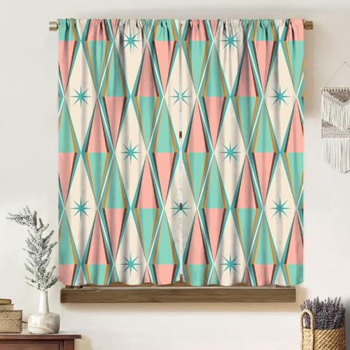 Vintage Atomic Starburst Curtains, Pink Green Blue Mid Century 1950s