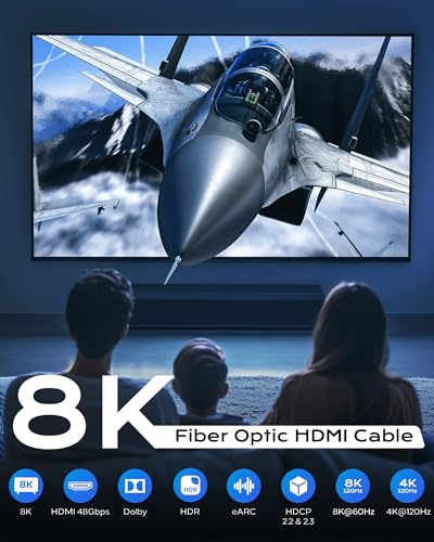 Image of Cratree 8K Fiber Optic HDMI Cable Long 50FT - 48Gbps High-Speed 8K 60Hz,4K120Hz,HDCP 2.2&2.3, HDR10 - HDMI Cord Compatible with HDTV,Monitor,Projector
