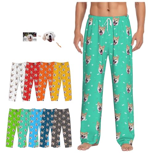 Personalized Pajamas Pants Gifts with Cat Photo for Mens, Custom Pj Bottoms Dog Pet Face Anniversary for Women Boyfriend