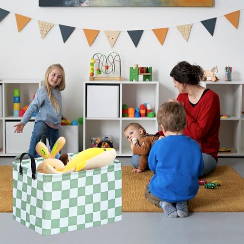 Image of MAIZMZ Sage Checkered Storage Basket Baby Toys Organizer Bins Decorative Gifts Bakset Waterproof Nursery Hamper Women Storage Cube Kids Laundry Basket for Home /Dorm /Kitchen /Pet /Office /Closet /Shelf /