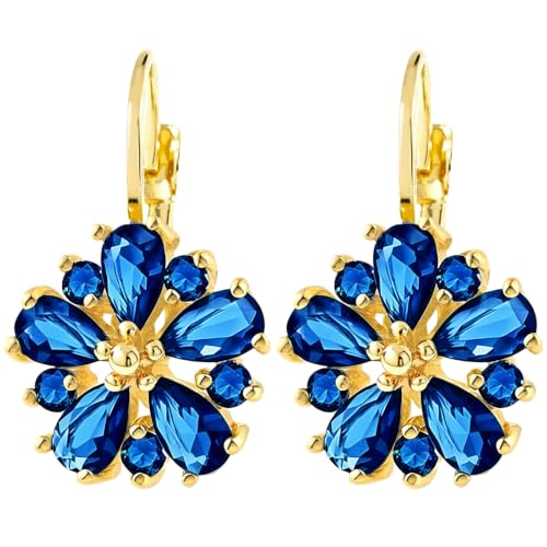 Boucles d'oreilles pendantes NEWITIN plaqué or 14k et pierre de naissance floral