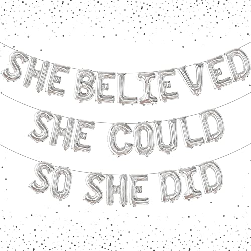 Image of Silver She Believed She Could So She Did Balloons - 16 Inch | Congrats Balloon for Congratulations Decorations | Graduation Balloon for Graduation Decorations 2026, Congrats Grad Decorations, KatchOn