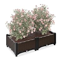 Relaxdays Pflanzkübel, Rattan-Optik, HBT: 23x80x40 cm, Garten, Balkon & Terrasse, Blumenkübel mit Wasserspeicher, braun