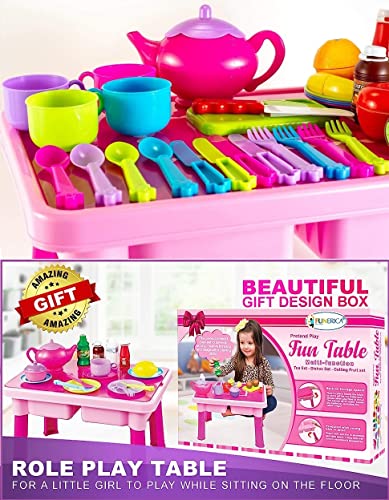 50-Pcs Foldable Play Table With Tea Set For Little Girls, Kitchen Toys Play Dishes, Play Food & Cutting Fruits, Toy Knife & Utensils | Play Kitchen Accessory Play Dish Sets For Toddler Girl Toy Gift #TOP7