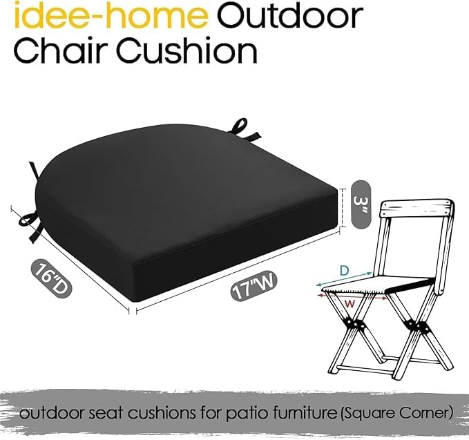 Image of D-8 Outdoor Chair Cushions (Set of 4) for Furniture Chair Cushions Set Waterproof Round Corner Outdoor Seat Cushions (Black) (Cushion Thinkness 5 cm)