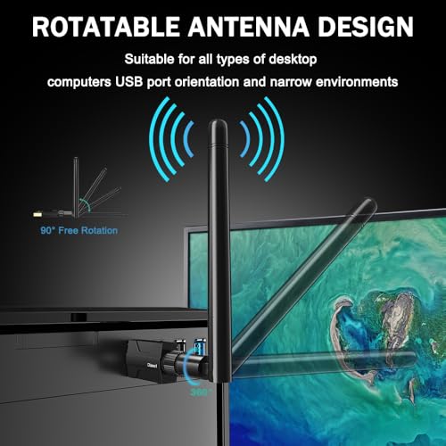 Image of USB Bluetooth 5.1 Adapter for Desktop PC: Long Range 300FT Wireless Dongle with 5dBi Antenna Plug & Play for Laptop Windows 11 /10 /8.1, Pair BT Headphones /Headset /Speaker /Mouse /Keyboard /Printer