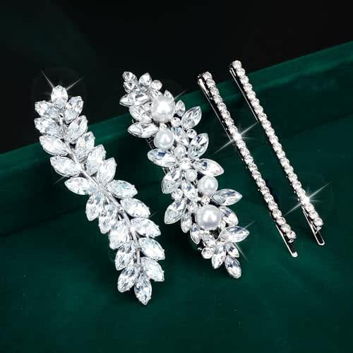 WHAVEL Hair Clips, 4Pcs Rhinestone Hair Pins for Women, Silver