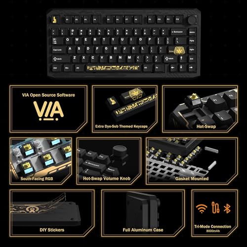 Image of Womier ERA75 75% Wireless Mechanical Keyboard with VIA /QMK | Knob Full Aluminum Custom Keyboard, Pre-lubed POM Switches RGB Creamy Gaming Key Board, 3-Mode Gasket Hot Swappable, Black
