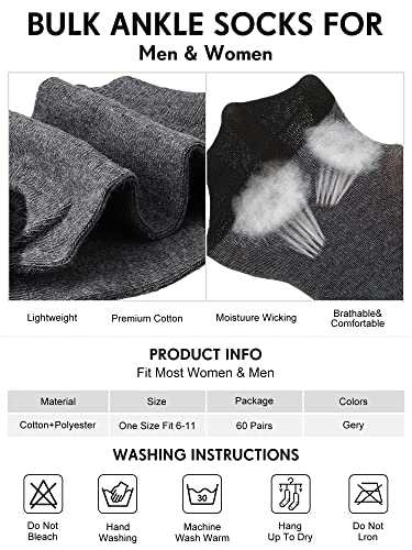 Image of Foaincore 60 Pairs Ankle Socks Bulk for Men Women, Low Cut Breathable Cushioned Athletic Running No Show Socks Multipack