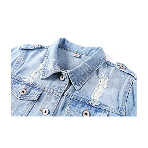 Hixiaohe Women Autumn 3/4 Sleeve Retro Short Denim Jackets Light Blue Jean Coats (03 Light Blue, Xl) #TOP2