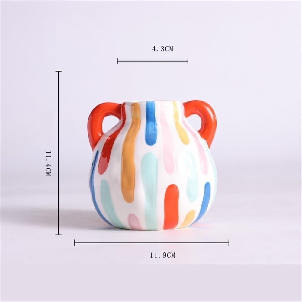 Wazon Mały ceramiczny wazon pionowe paski ładny okrągły kompozycja kwiatowa dekoracja mebli