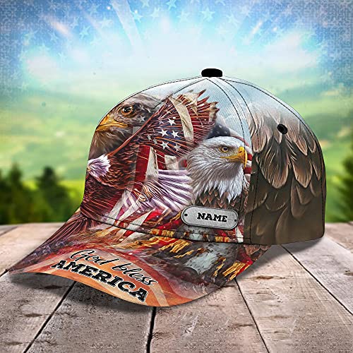 Us Bald Eagle God Bless America Custom Name Cap 3D Personalized Cap For Patriotic Americans Multicolor One Size #TOP5
