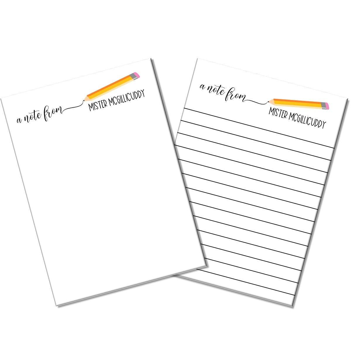 Teacher Personalized Custom Notepad - Set of 2 - Writing Paper - Memo Scratch Pad - 50 Sheets