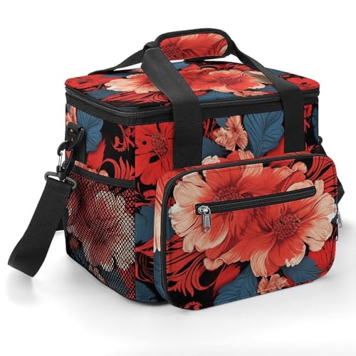 Sac fourre-tout de camping à motif floral rouge pour vos sorties nature