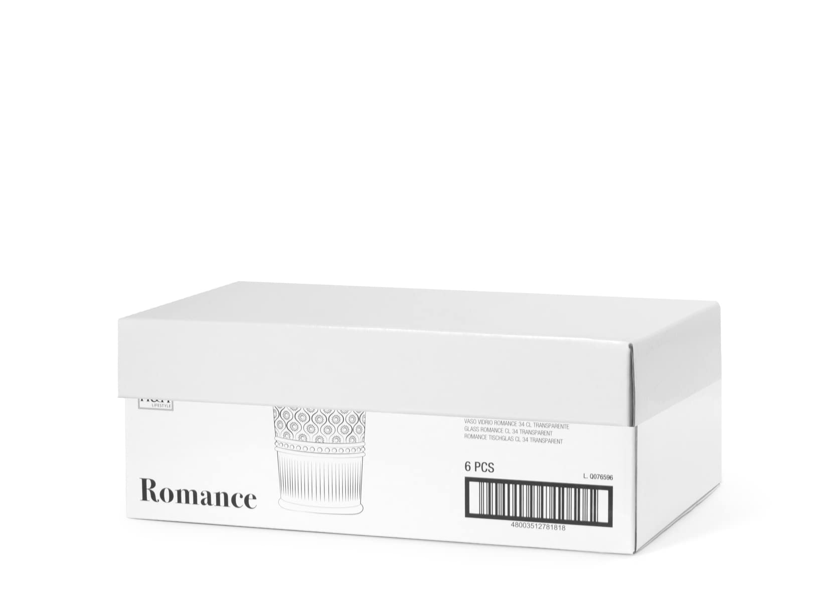 H&H Set 6 Bicchieri Romance In Vetro Trasparente Cl34