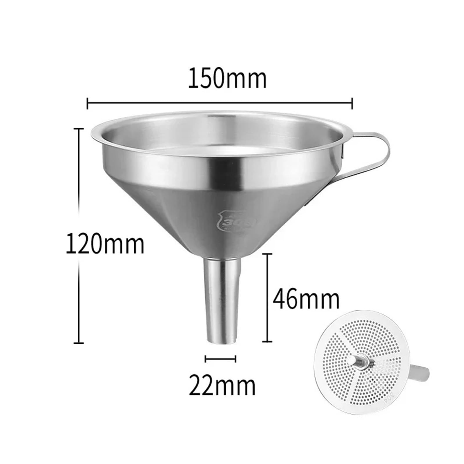 Entonnoir en Acier Inoxydable, Entonnoir, Entonnoir en Acier Inoxydable 304 avec passoire, for Huile de Cuisson, Filtre à épices Liquide, Cuisine Domestique(1 inch x 8 TPI 100MM)