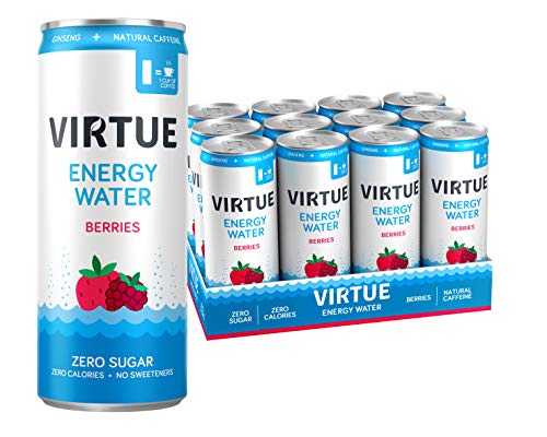 VIRTUE Energy Water - Healthy Energy Drink - Zero Sugar, Zero Calories (Berries, 12 pack)