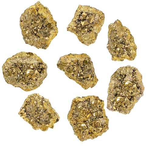 Wowagoga 8 Pcs 15-25mm Natural Pyrite Stone Raw Pyrite Crystal Fools Gold for Cabbing Tumbling Reiki Healing (Gold)