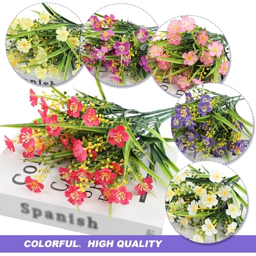 Artificial Flowers for Outdoors, 6 Bundles Fake Faux Spring Flowers Artificial Outdoor Plastic Silk Flower Bulk for Garden 6 Colors image 7