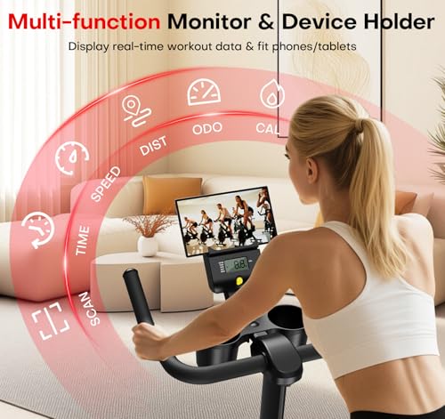 Image of CHAOKE Exercise Bike, Quiet Adjustable Magnetic Stationary Bike for Home Cardio with App Compatible, 350LB Weight Capacity Indoor Cycling Bike with Comfortable Seat, Digital Display for Home Fitness