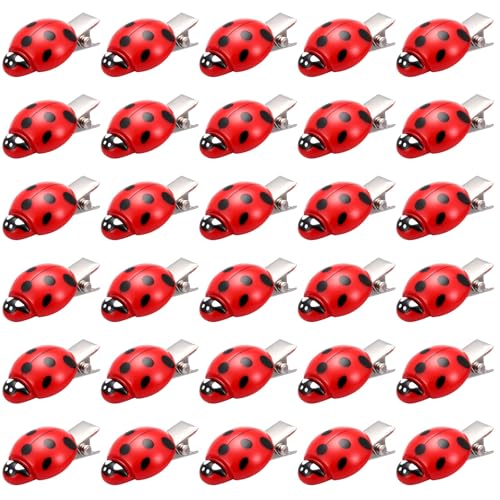 Luinabio 30 Pcs Mini Ladybug Hair Clips Cute Resin Ladybug Hairpin for Adult Rave Hair Clips for Women Adult Music Festival Holiday Party Decor