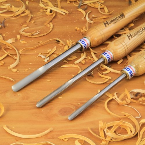 Hurricane Turning Tools, Woodturning Three Piece Spindle Gouge Set, 1/4 Inches Flute, 3/8 Inches Flute, and 1/2 Inches Flute, High Speed Steel