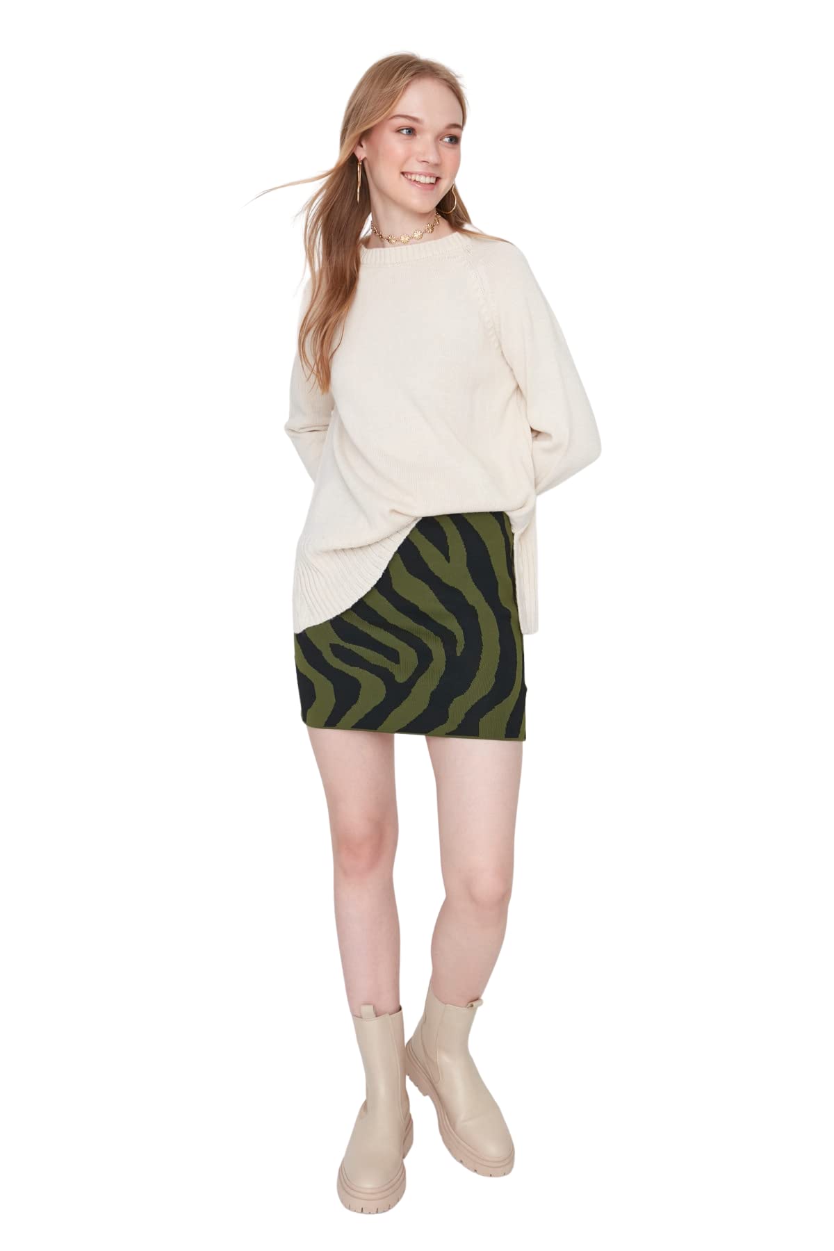 TRENDYOL Damen Trendyol Damen Mini Bodycone Basics Trikot Rock Skirt Schwarz Rock, Grün, S