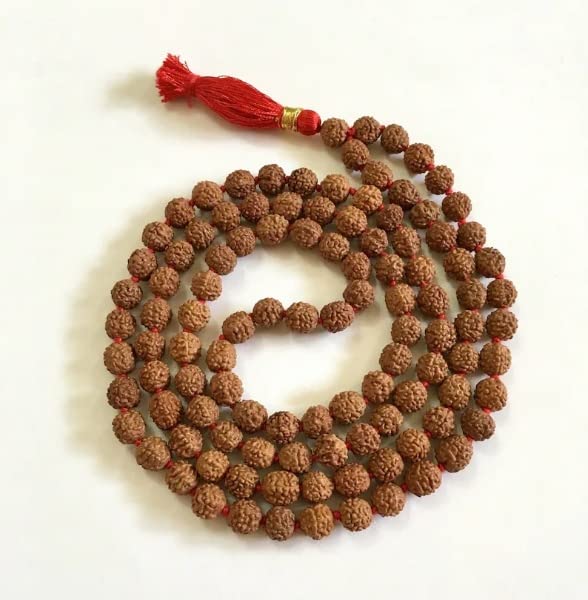 Rudraksha Mala 8 mm, 108 Japa Mala Knotted, 108 Prayer Mala, Rudraksha Necklace Men Women India Shiva Mala, Meditation Buddhist Prayer Beads (Rudraksh Jap Mala)